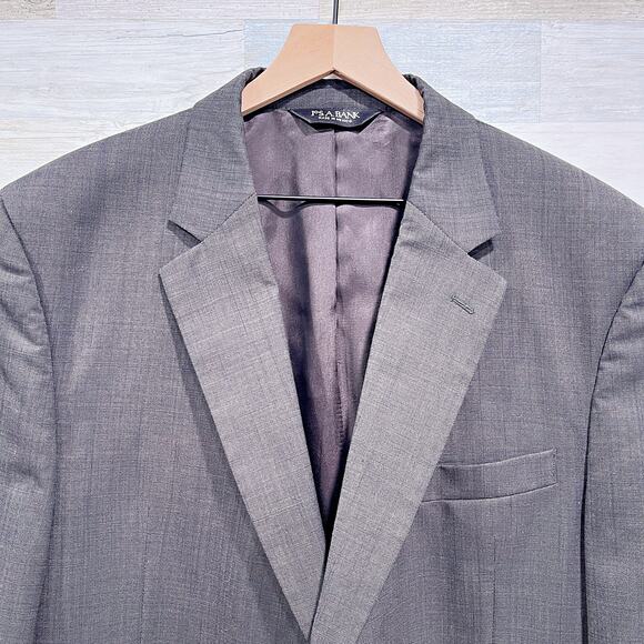 Jos A Bank Wool Two Button Suit Gray Birdseye Mens 46R Jacket 40W Pleated Pants - Picture 3 of 14